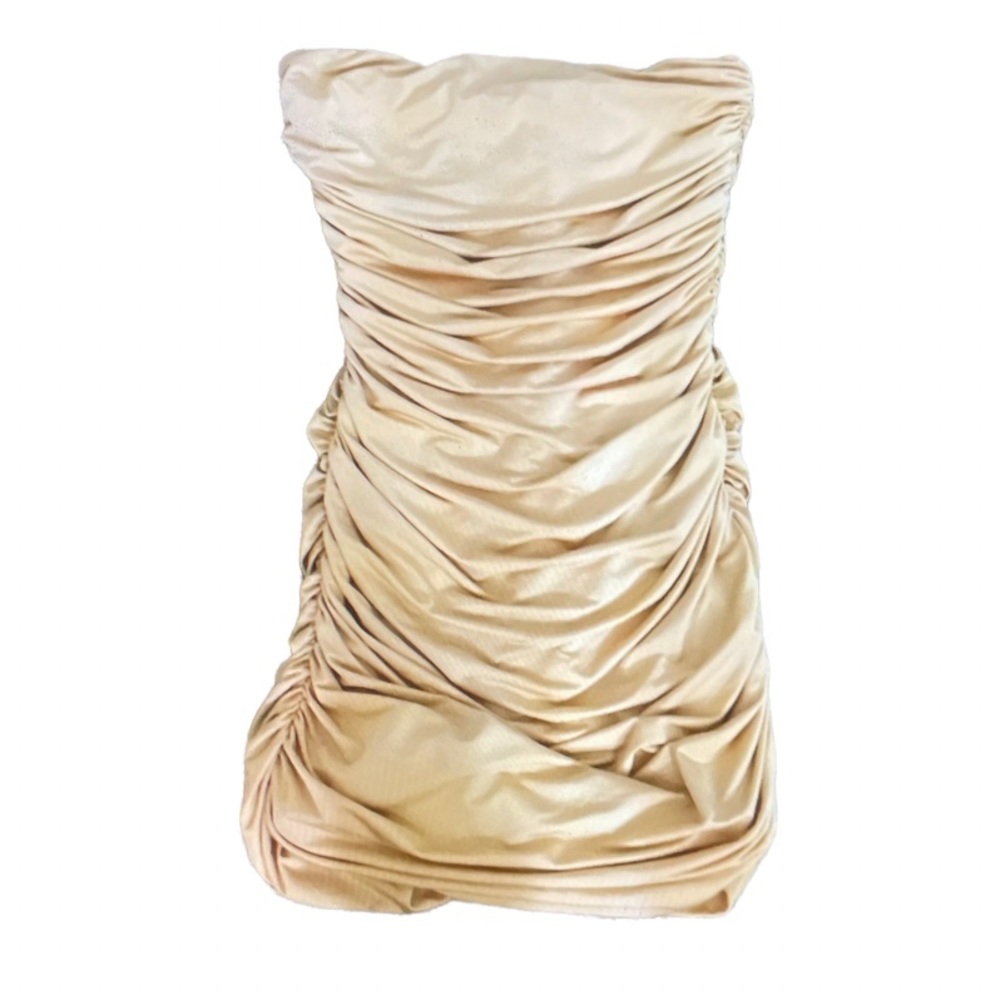 Forever 21 Medium Scrunch Strapless Beige Dress